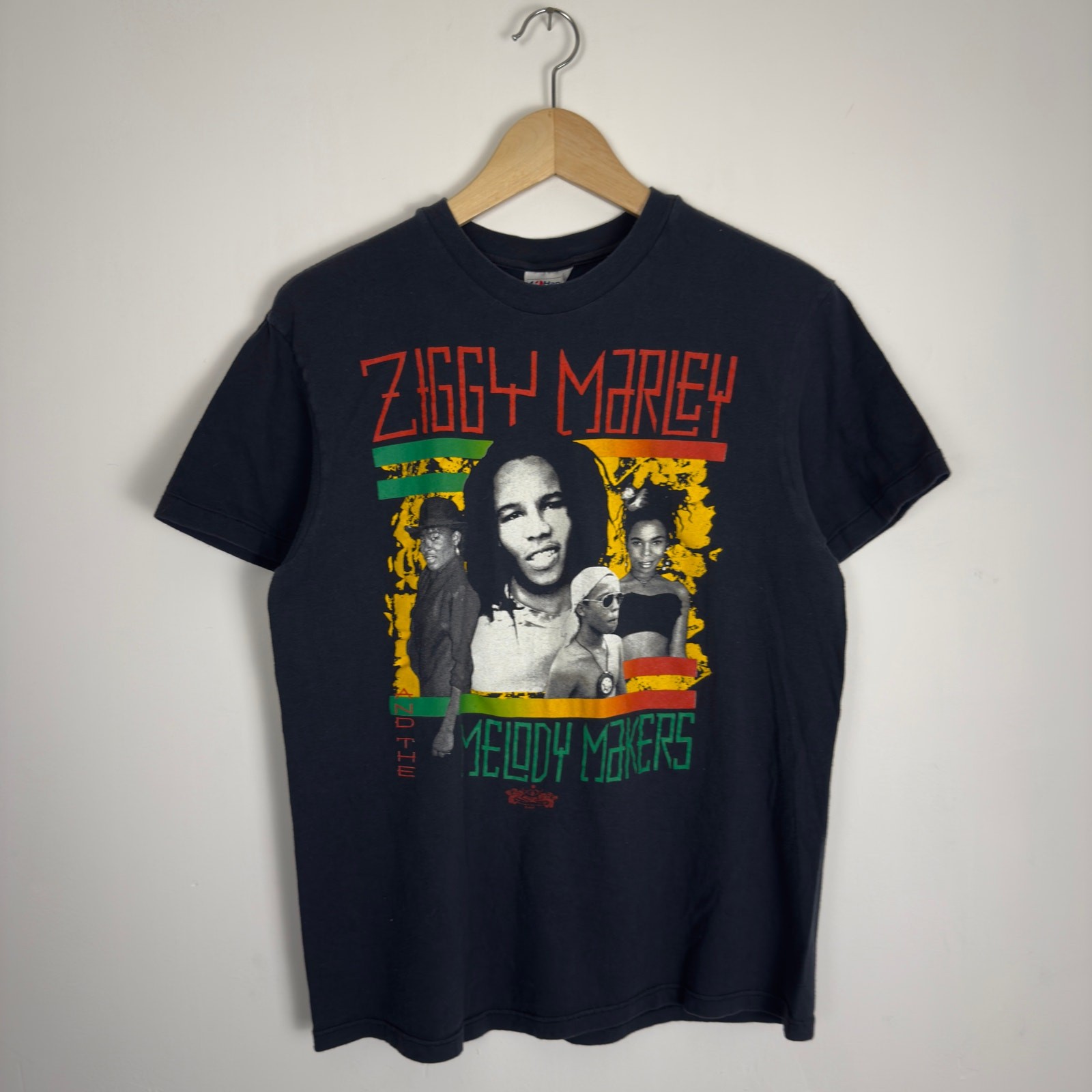 Vintage 80s Ziggy Marley Reggae Rock Band Tee Shirt Black Grunge Bob Marley