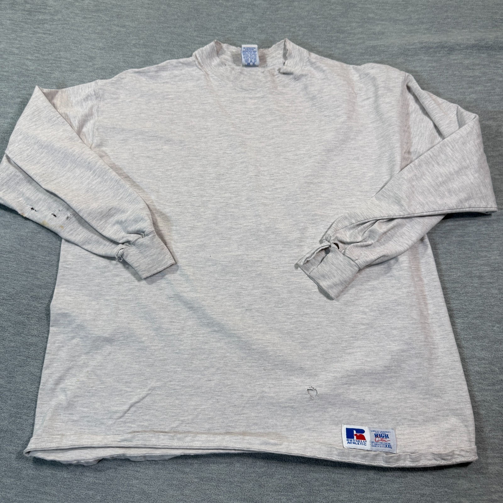 Russell Shirt Men XXL Gray Mock Neck USA Made Vintage Long Sleeve Cotton Blend