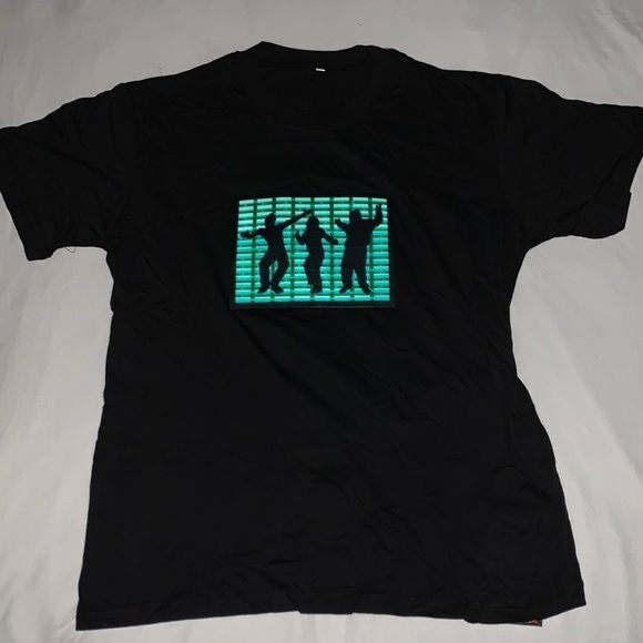 EL Flashing Mens Sound Activated LED Light Up Party EQ Music Festival T-Shirt M