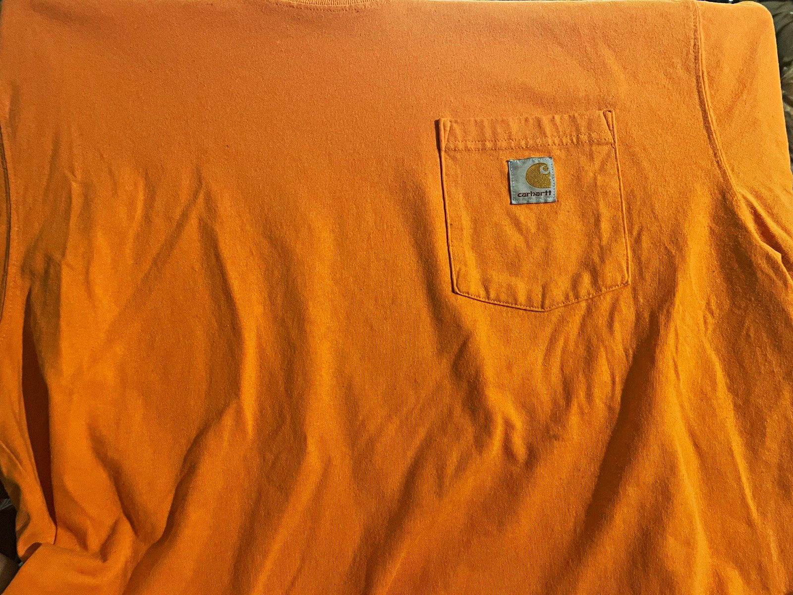 Carhartt K87 Men’s Orange Loose Fit Pocket Logo Crew Neck T-Shirt Size L