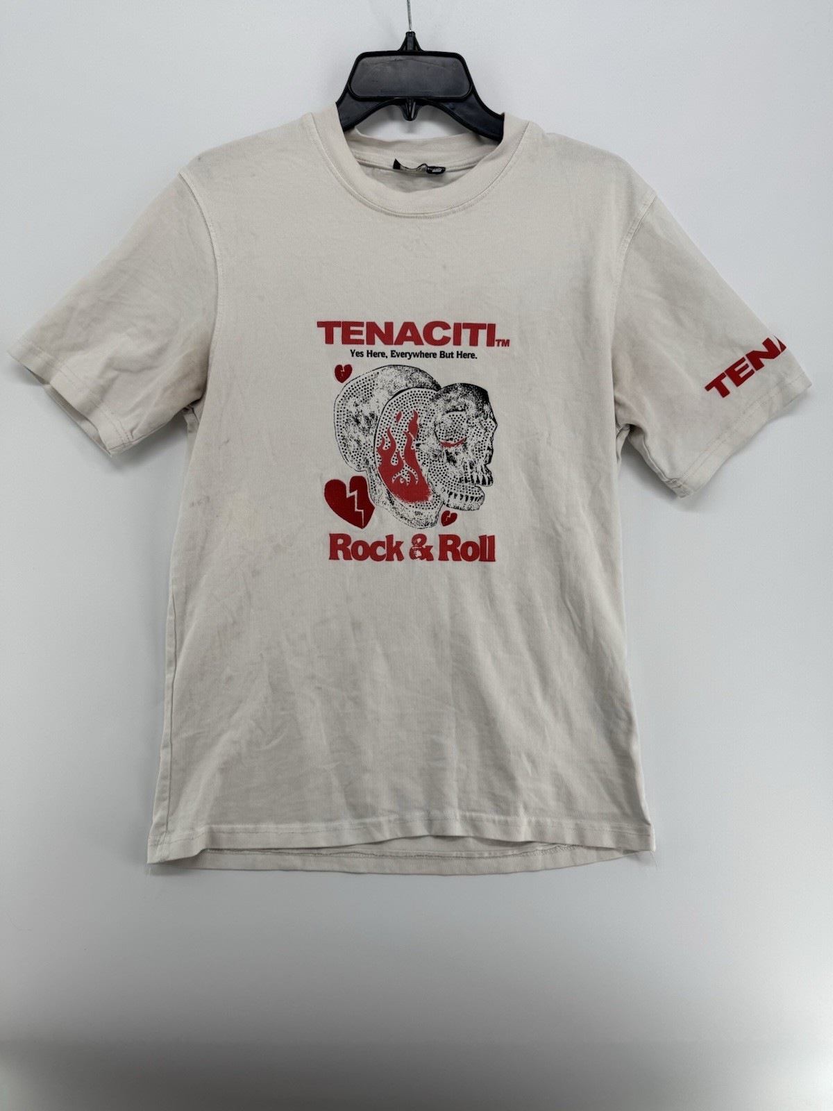 Tenaciti Rock And Roll White T Shirt Size XS, Flaws