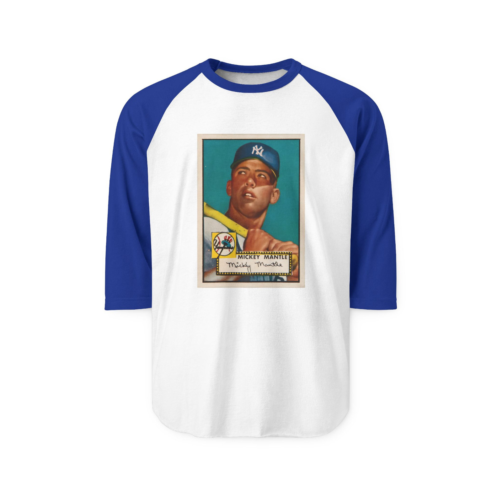 Vintage Mickey Mantle Rookie Baseball Card T-Shirt – Raglan Two Tone 3/4 Sleeves