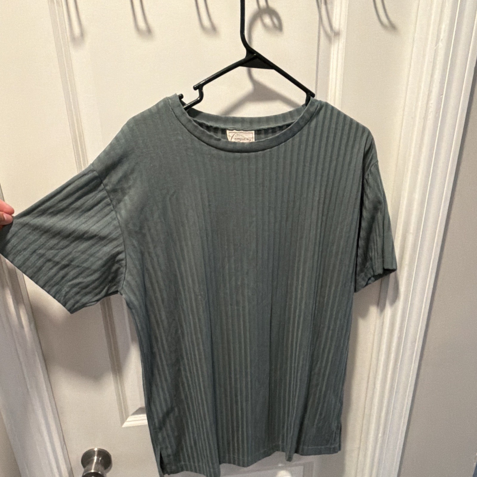 Company Collection Green Ribbed Knit Crew Neck Short Sleeve T-Shirt, M