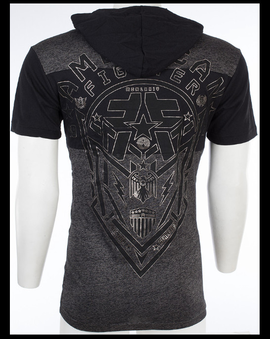 AMERICAN FIGHTER Black Silver Foil RUTLEDGE Athletic Graphic Hoodie T-shirt NWT