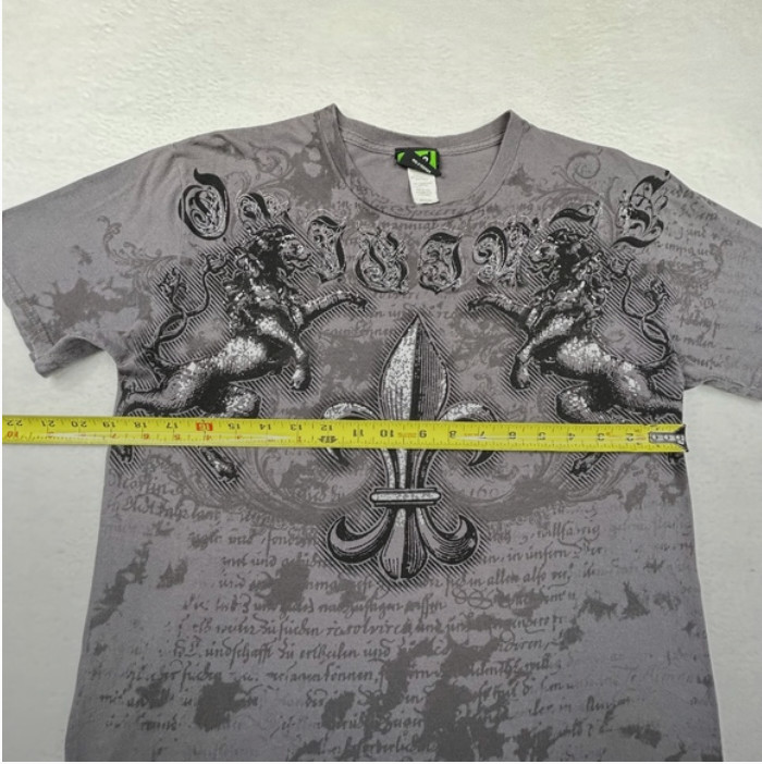 FSD (Four Seasons Design) VINTAGE Y2K Fleur di lis Lion T-shirt Gray Medium