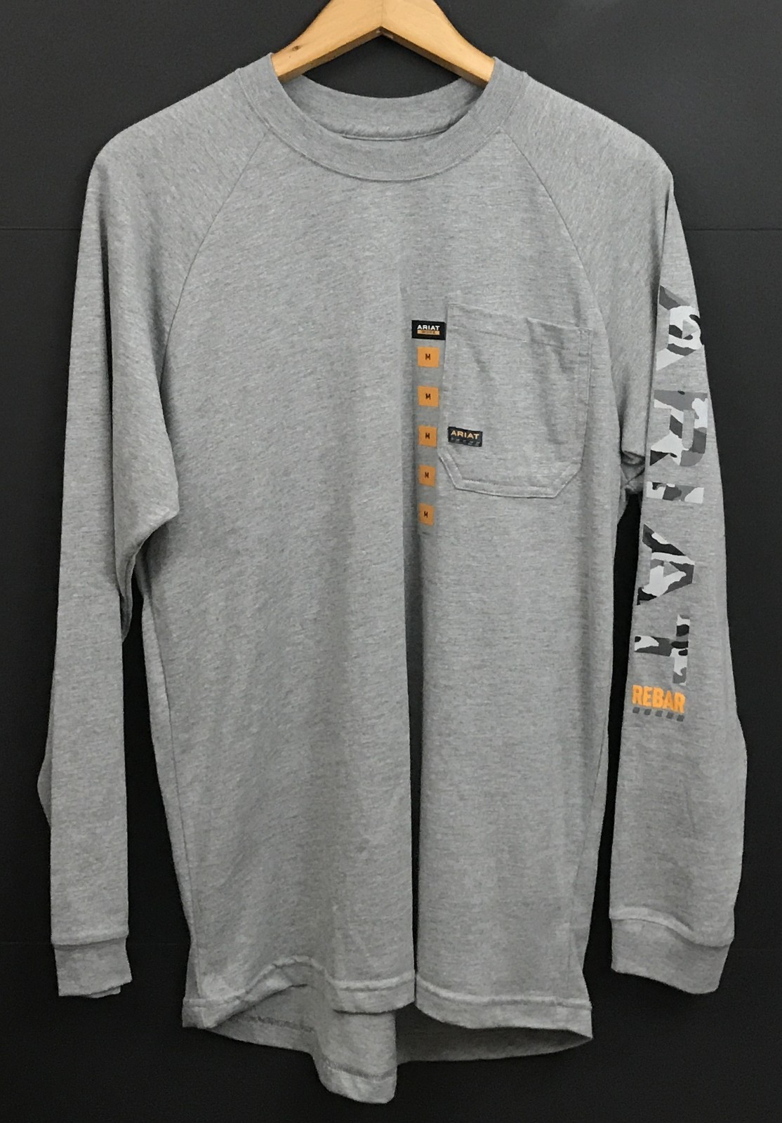 New ARIAT Men’s Rebar Cotton Strong Graphic T-Shirt Gray Long Sleeve Size M