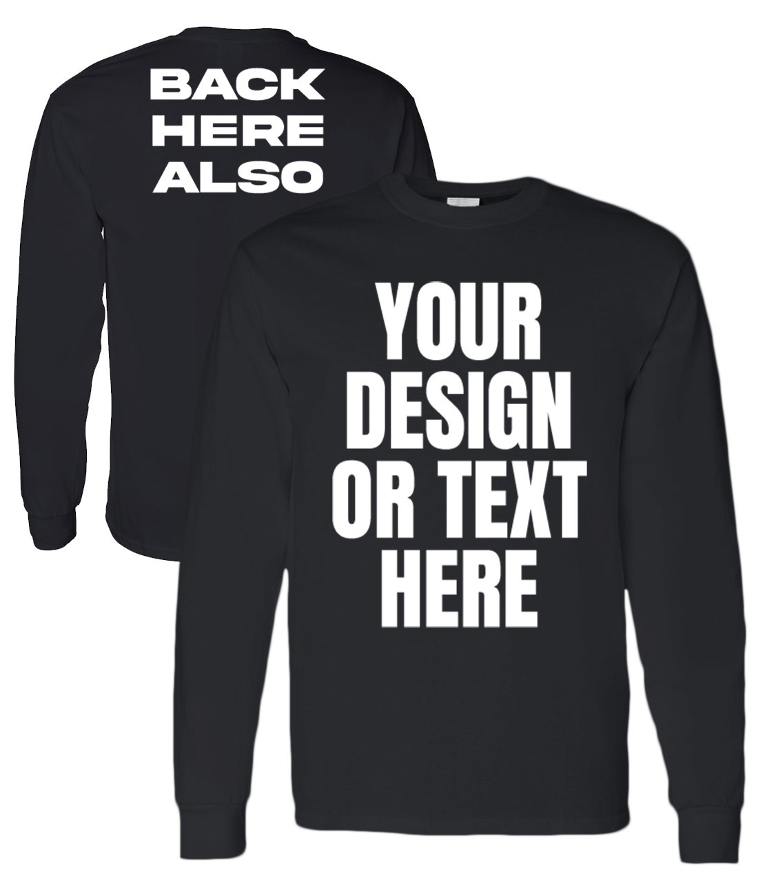 Personalized Long Sleeve T Shirt Custom Print Front Back, 100% Cotton, Logo Phot