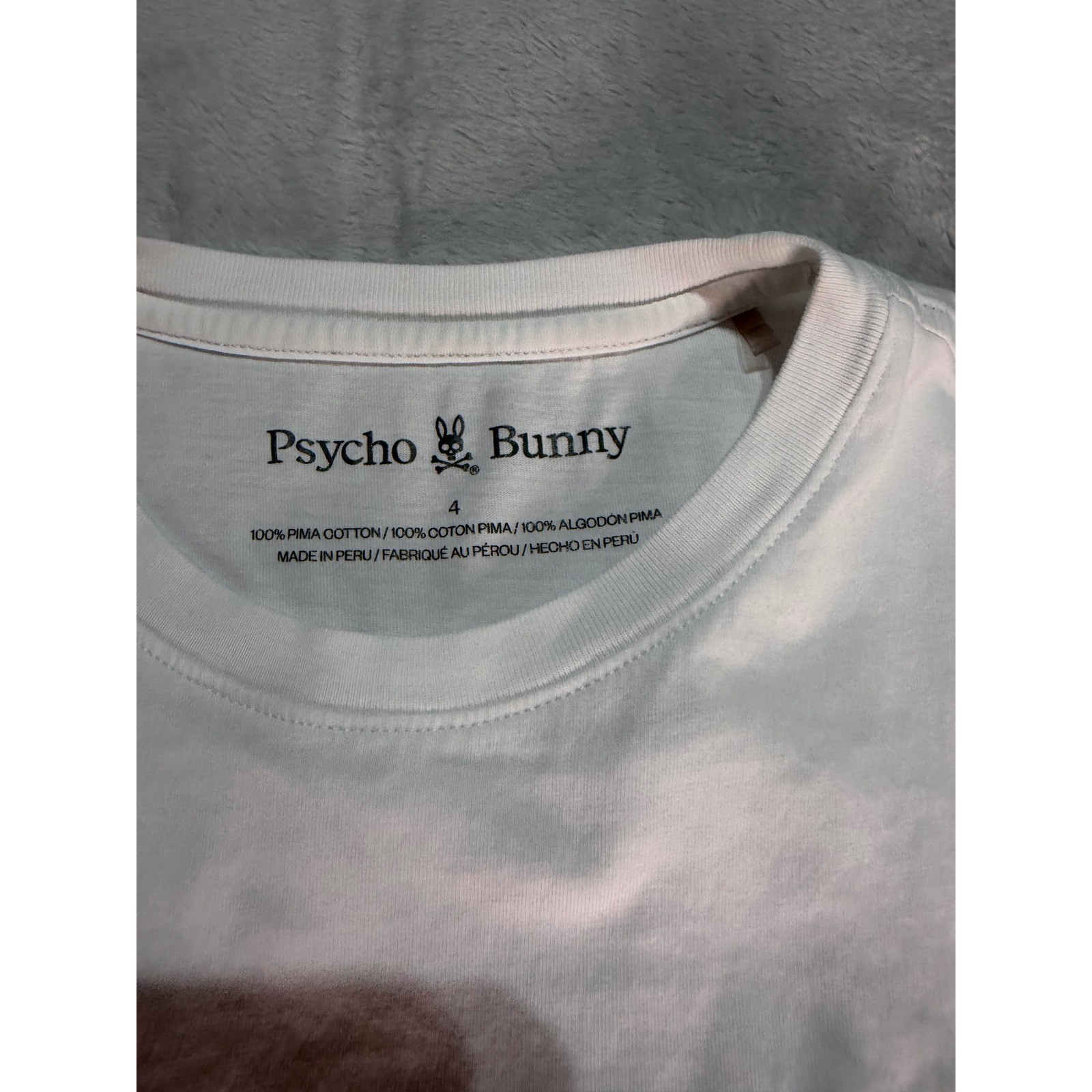 Psycho Bunny Mens Pima Cotton Graphic T-Shirt White Size 4 Large Logo Back