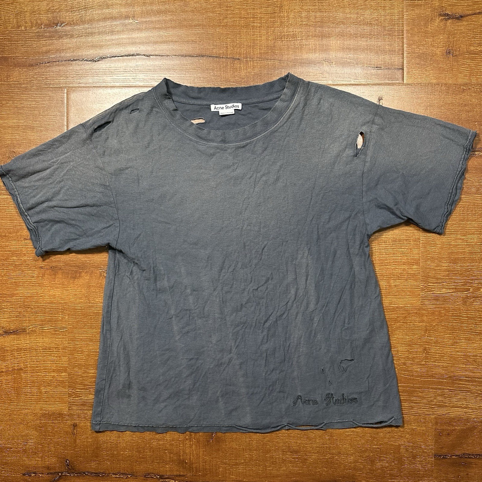 Acne Studios Oversized Boxy T Shirt Mens 2XS Gray Thrashed Distressed Portugal