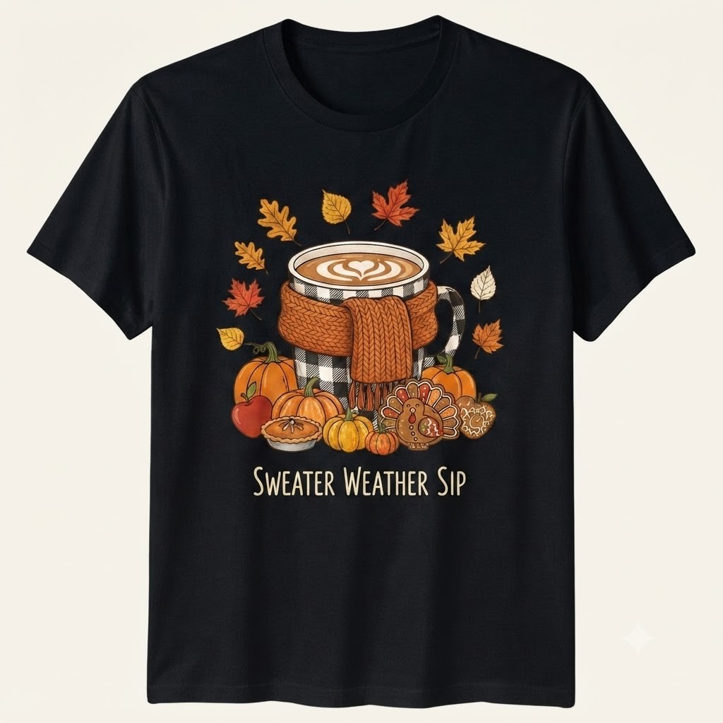Fall Autumn Coffee Turkey Thanksgiving Seasonal T-shirt For Men Women