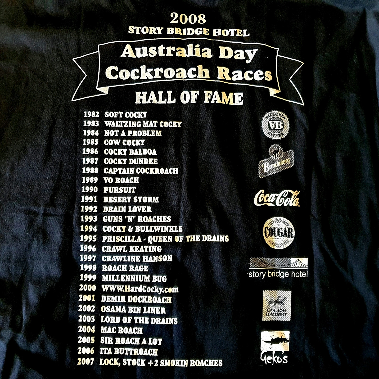 Story Bridge Hotel 27th Annual Cockroach Races Men’s L Tshirt Aus Day 2008 Gift