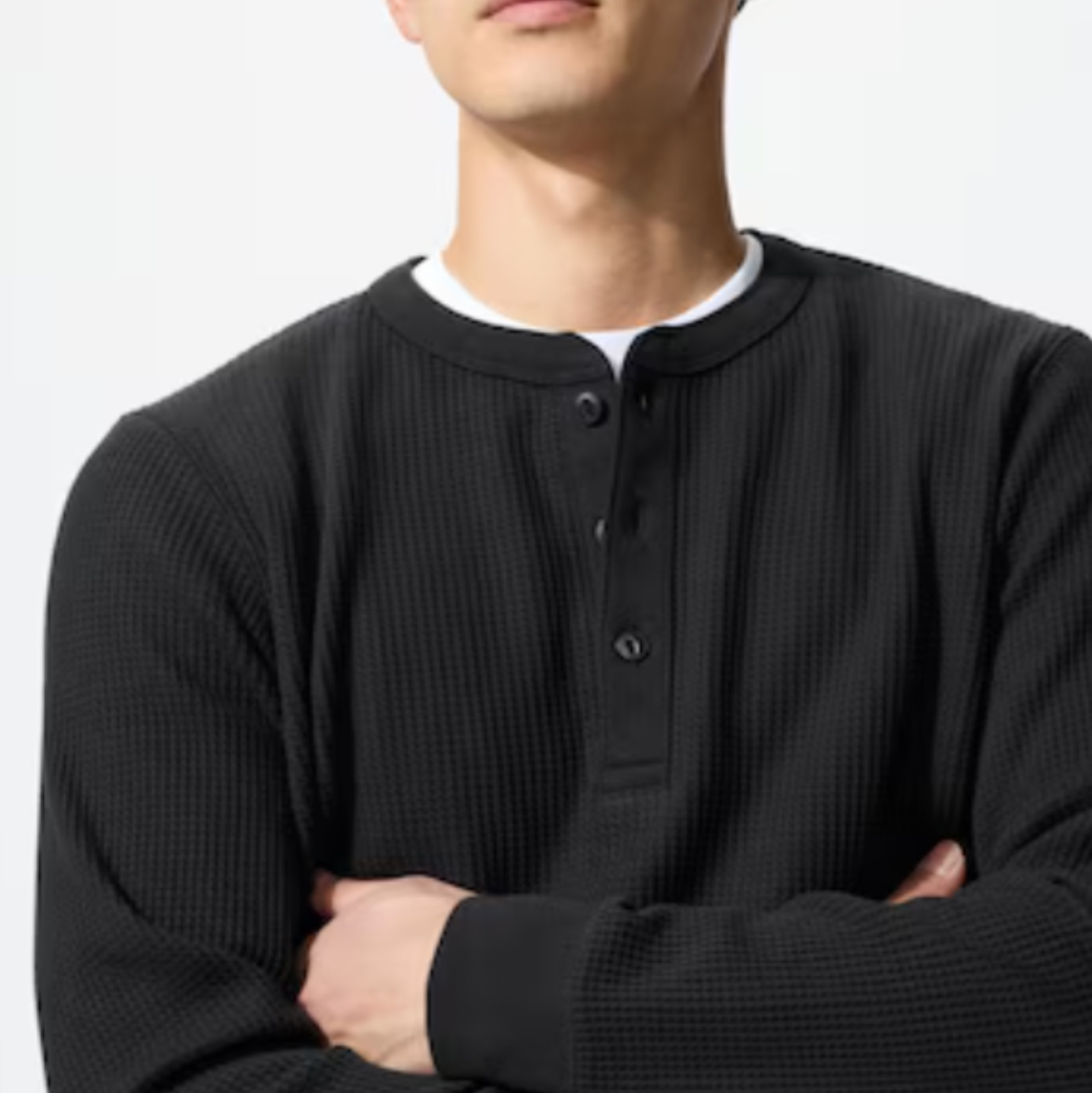 UNIQLO Waffle Henley Neck Long-Sleeve T-Shirt XS~4XL MEN New Japan