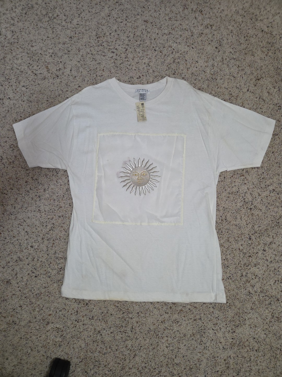 Vtg New W/ Tags Express Tricot T-Shirt Size Large Single Stitch Embroidered Sun
