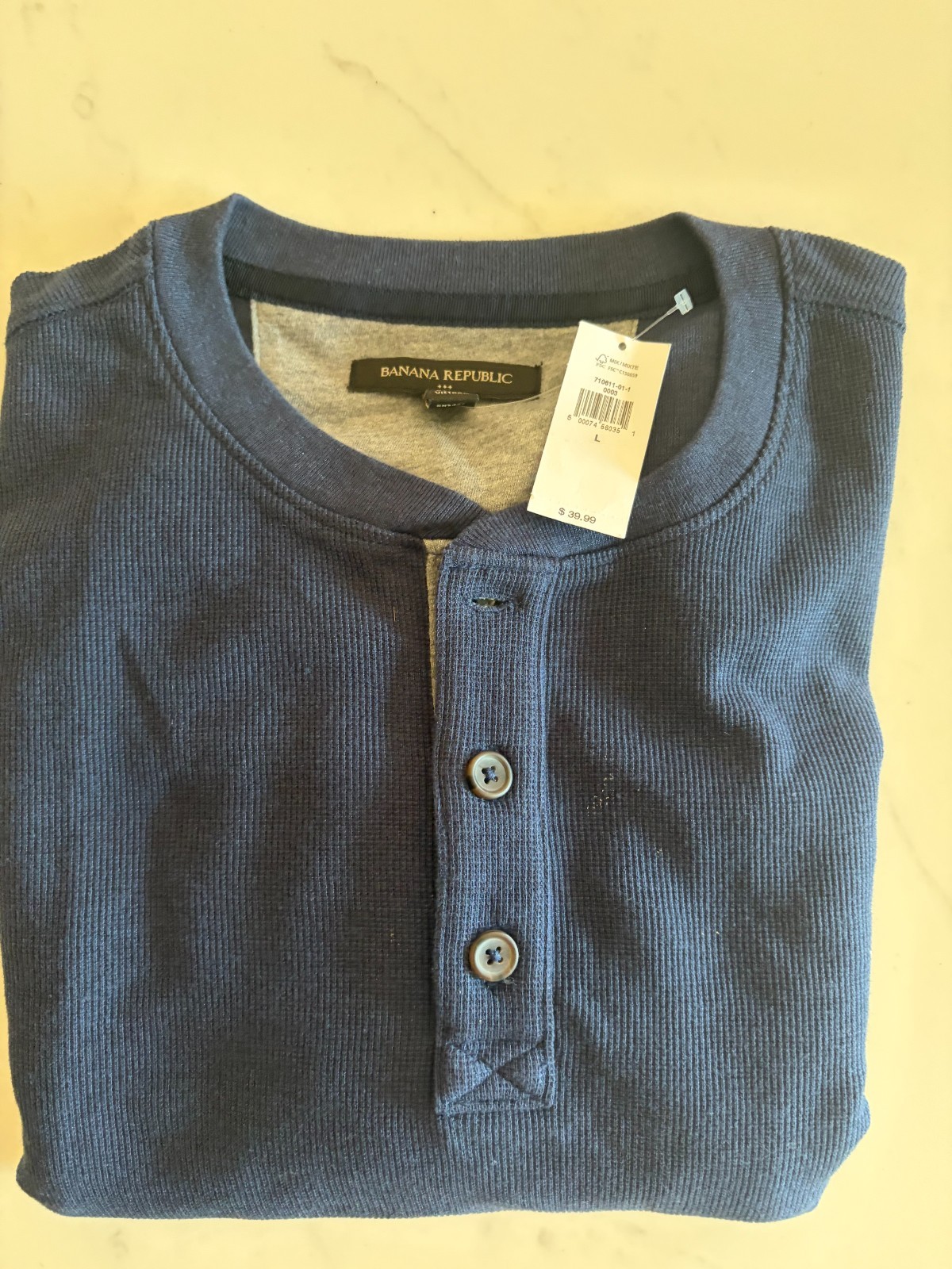 Banana Republic Cozy Jersey Henley Mens Large Navy Blue Long Sleeve NWT