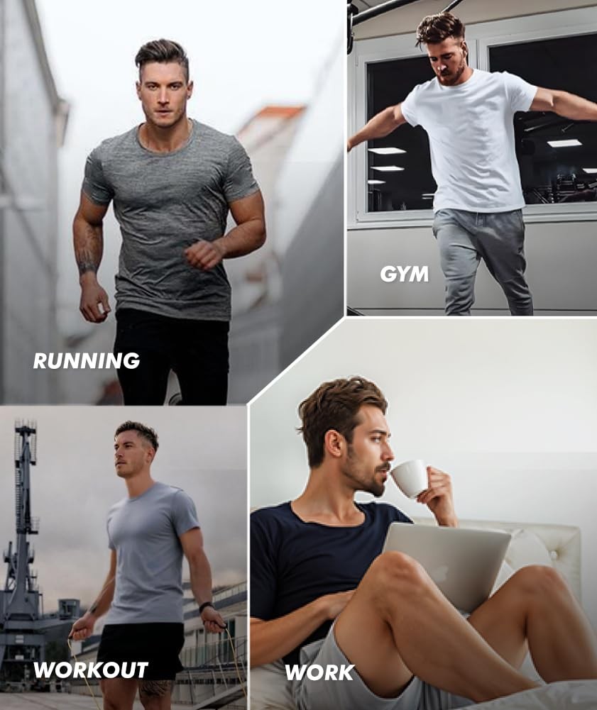 5 Pack Workout Shirts for Men-Quick Dry Black Gym Moisture Wicking Short Slee…