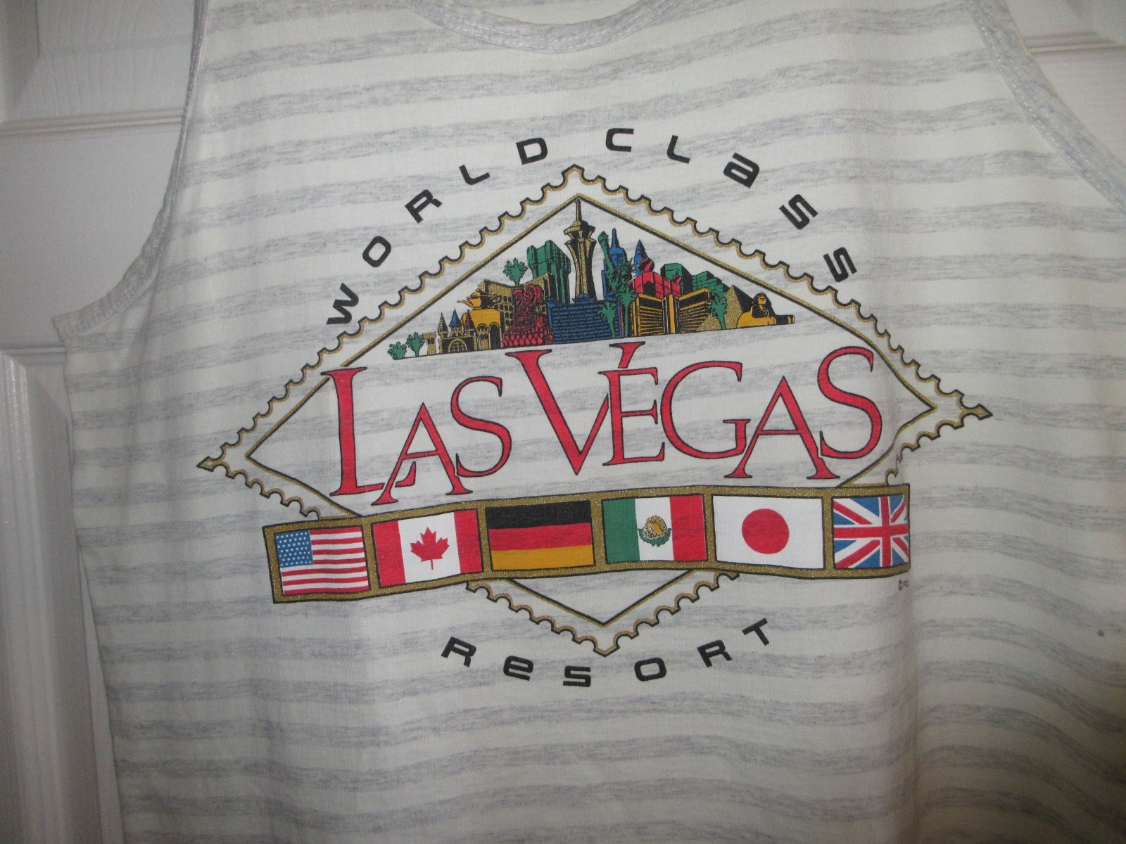 New 90’s Vintage Size Large Las Vegas Striped Tank Top T-Shirt