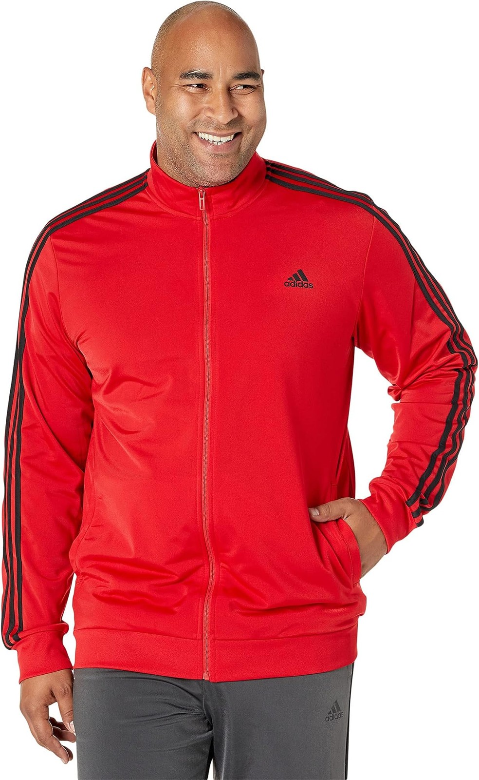 adidas Men’s Essentials Warm-up 3-stripes Track Top – Scarlet/Black – XX-Large