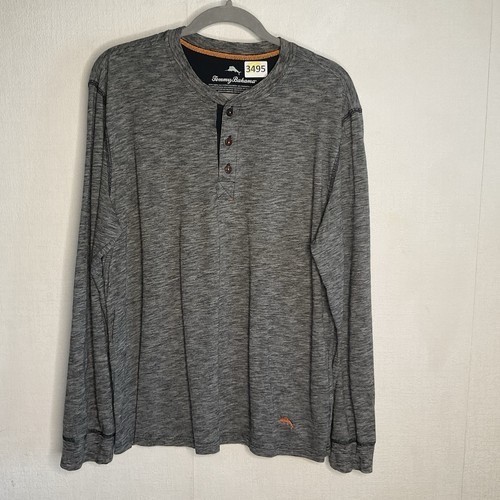 Tommy Bahama Henley Neck Long Sleeve Lightweight T-Shirt Men Size Large Gray