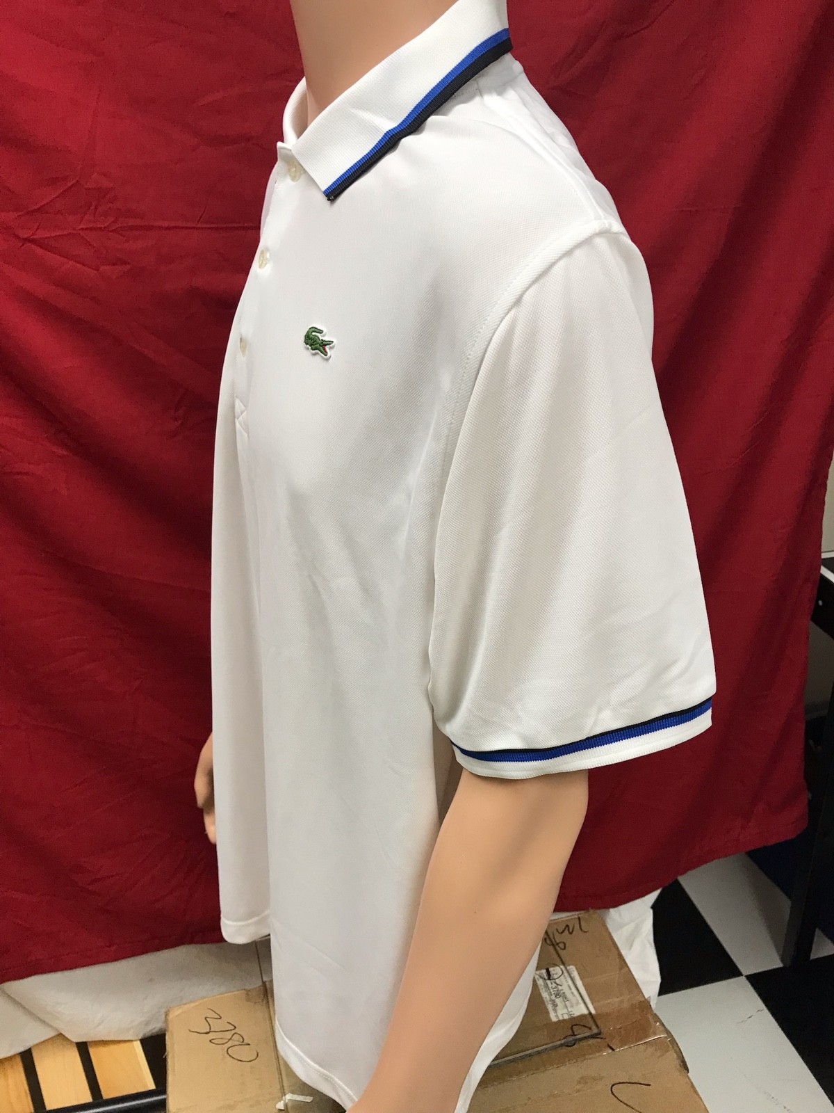 New Lacoste Sport Men’s Ultra Dry Tennis polyester collared T-Shirt, white,7/2XL