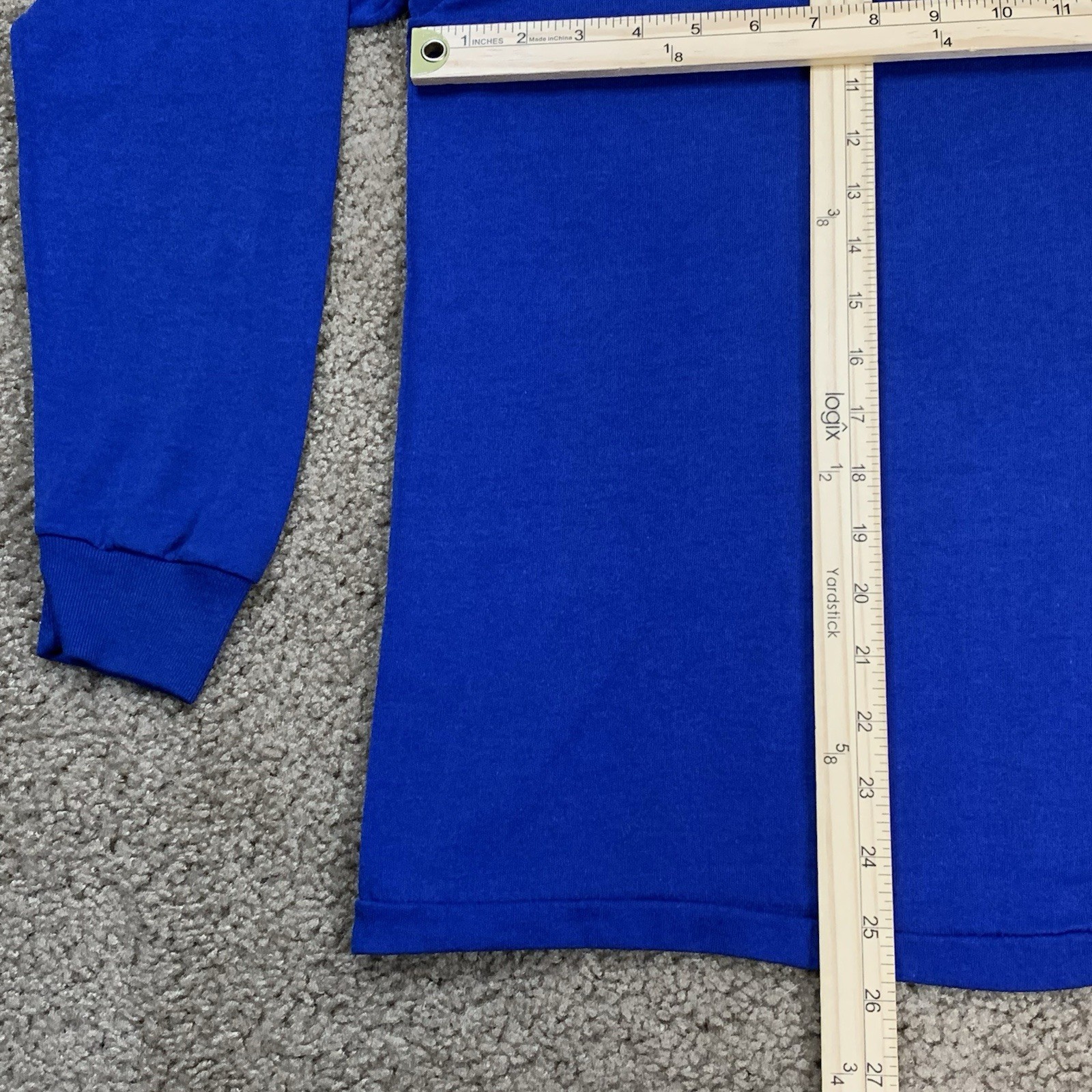 Vintage 80s Russell Mens Large Blue Long Sleeve T Shirt Preppy Sports School