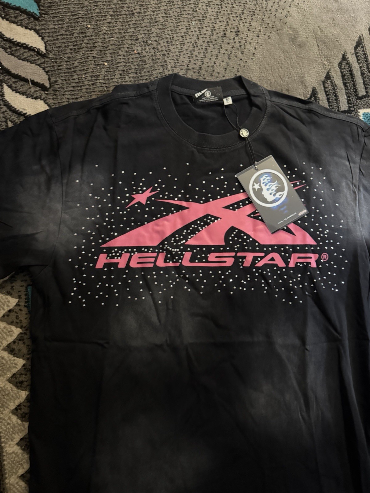 Hellstar Men’s Black Graphic Logo Short Sleeve Tee Size L Double-Sided