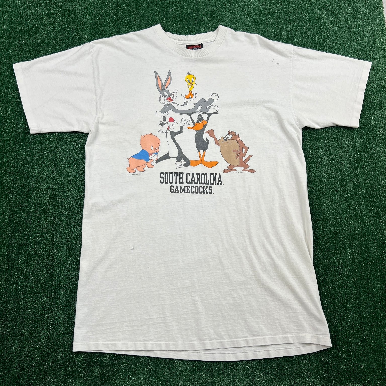 VTG Looney Tunes South Carolina Gamecocks University T-Shirt Mens XL Tall White