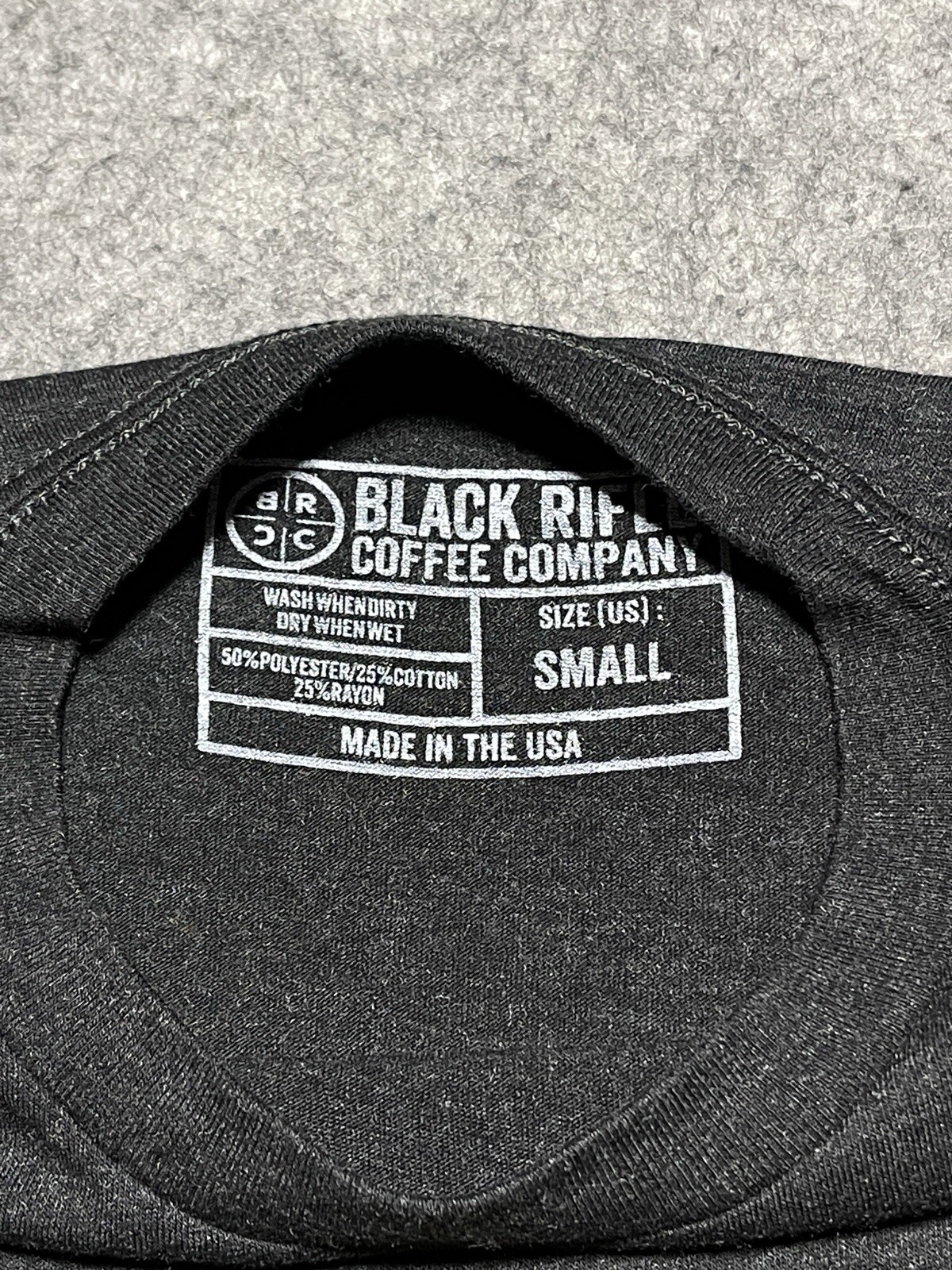 BRCC Black Rifle Coffee Company SMALL Dark Gray Military Shirt USA Made Brew