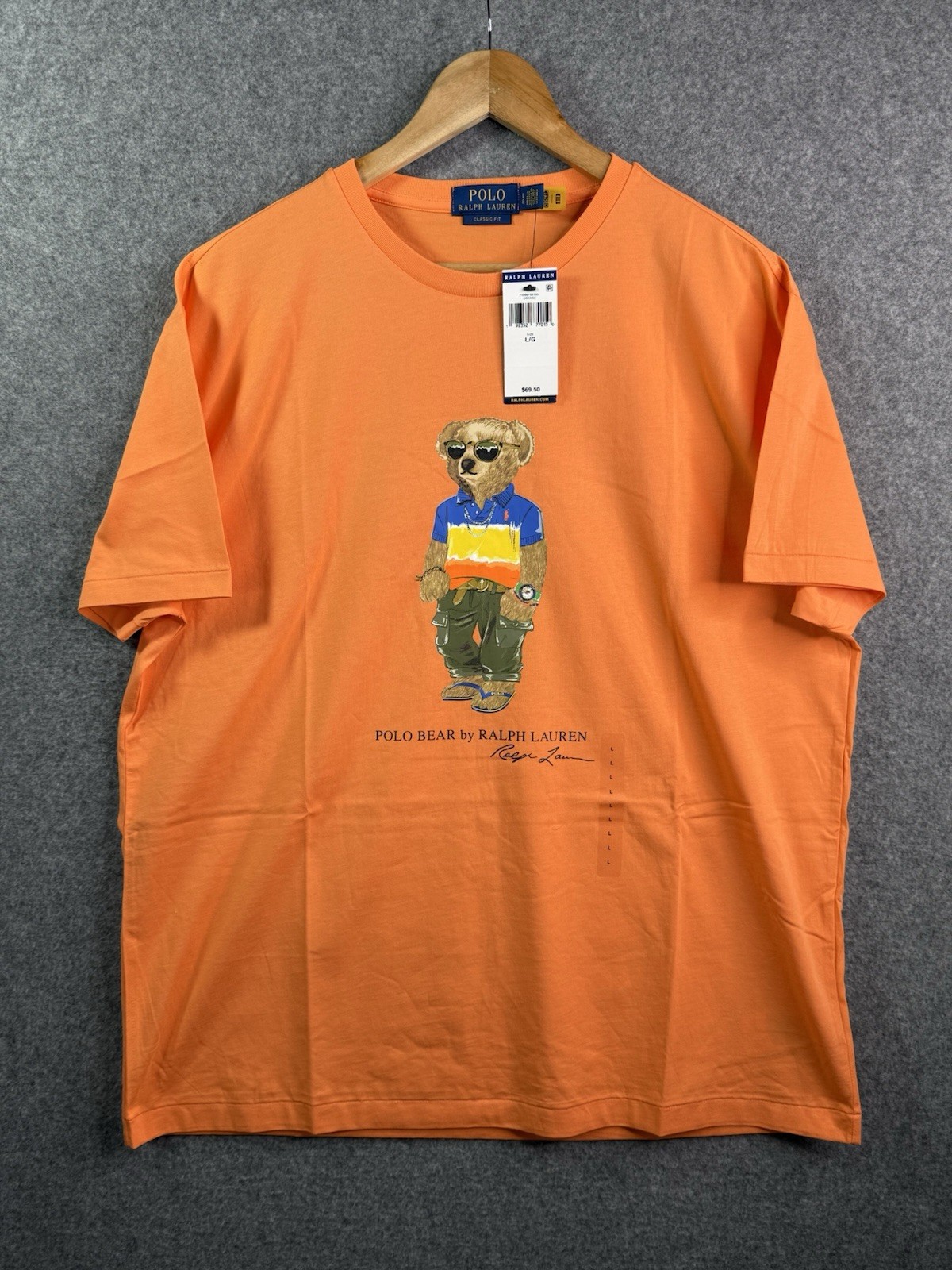 Polo Ralph Lauren Orange Classic Fit Polo Bear Short Sleeve T Shirt Men’s Large