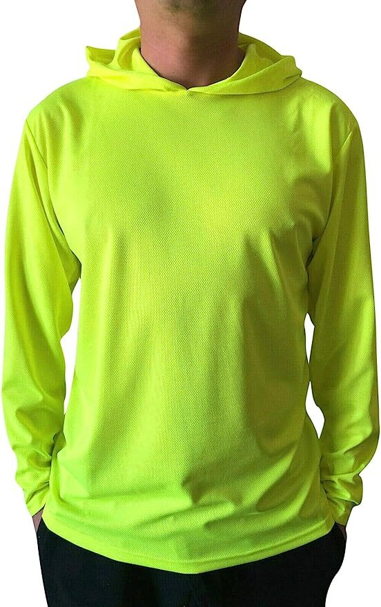 Safety Neon Yellow Long Sleeve Hoodie T Shirt Polyester Shirt Birdeye Mesh New