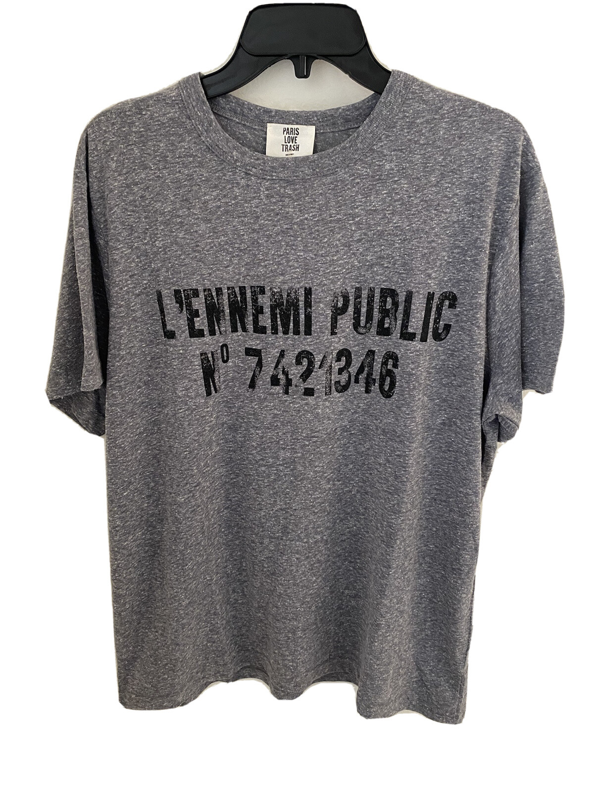 Paris Love Trash L’Ennemi Public T-Shirt Heather Gray Large Size New with Tags
