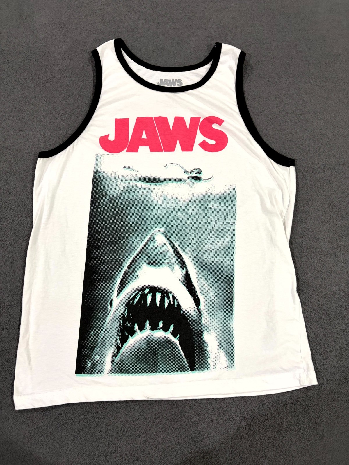 Jaws Tank Top Mens Large White Shark 1975 Swimmer Horror Adventure Film Graphic