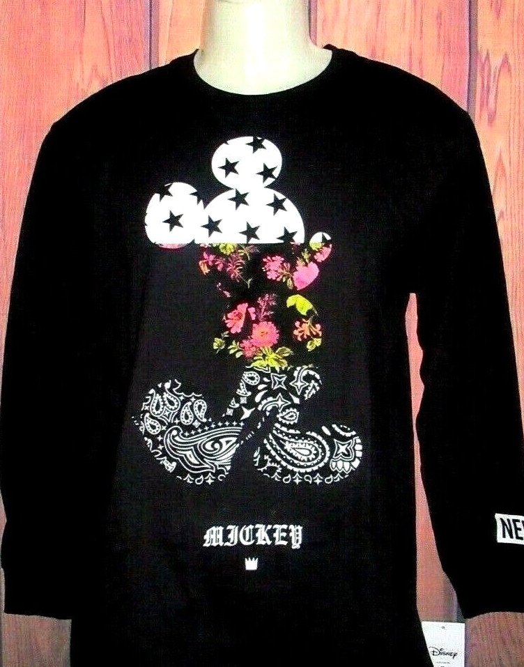 MENS NEFF DISNEY PAISLEY STARS MICKEY MOUSE BLACK LONG SLEEVE T-SHIRT SIZE S