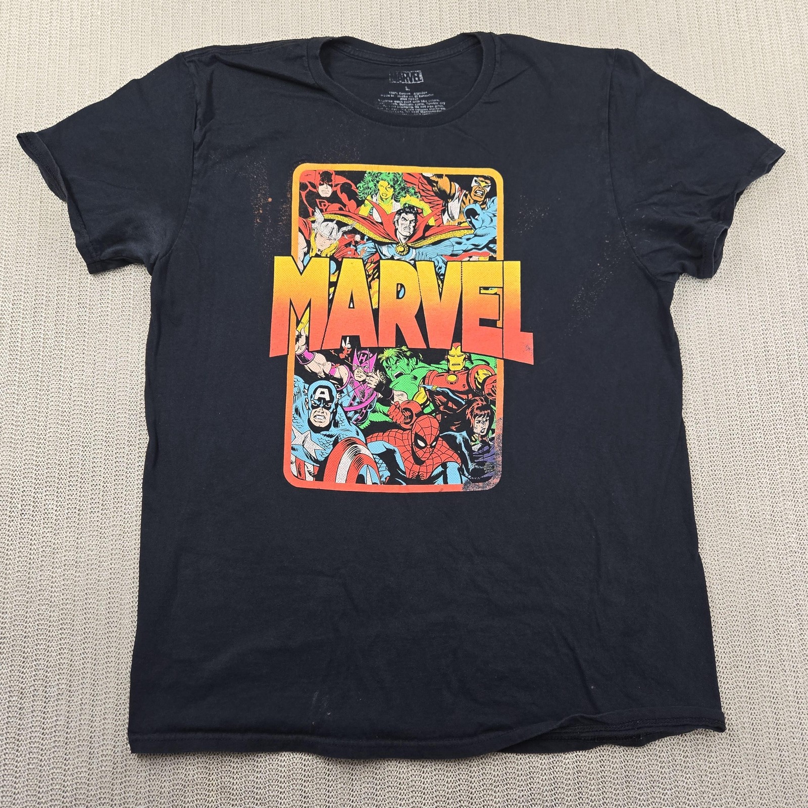 Marvel Shirt Mens Large Black Avengers Comic Graphic Tee Spider-Man Heroes