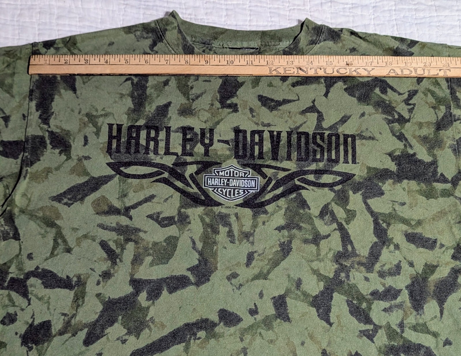RARE Harley Davidson GHOST TOWN Men’s L (No Tag) Green Crinkle Dye Y2K NC Eagle