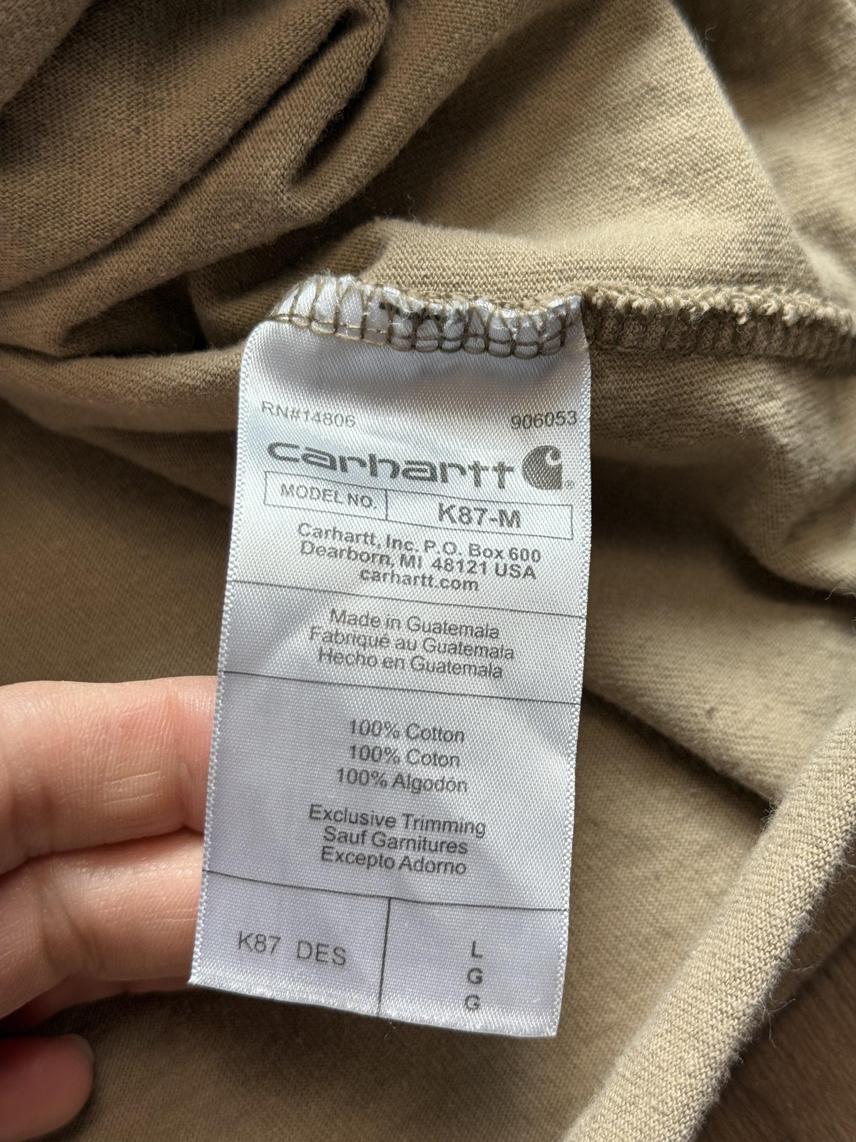 Carhartt Shirt Mens Large Beige Sleeveless Cutoff Pocket Workwear Loose Fit K87