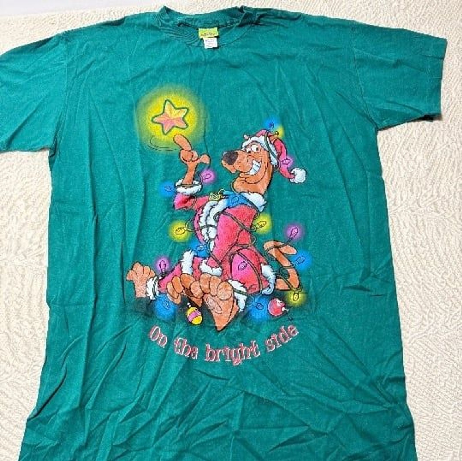 Vintage 90s Scooby-Doo Christmas “On The Bright Side” T-Shirt Size L