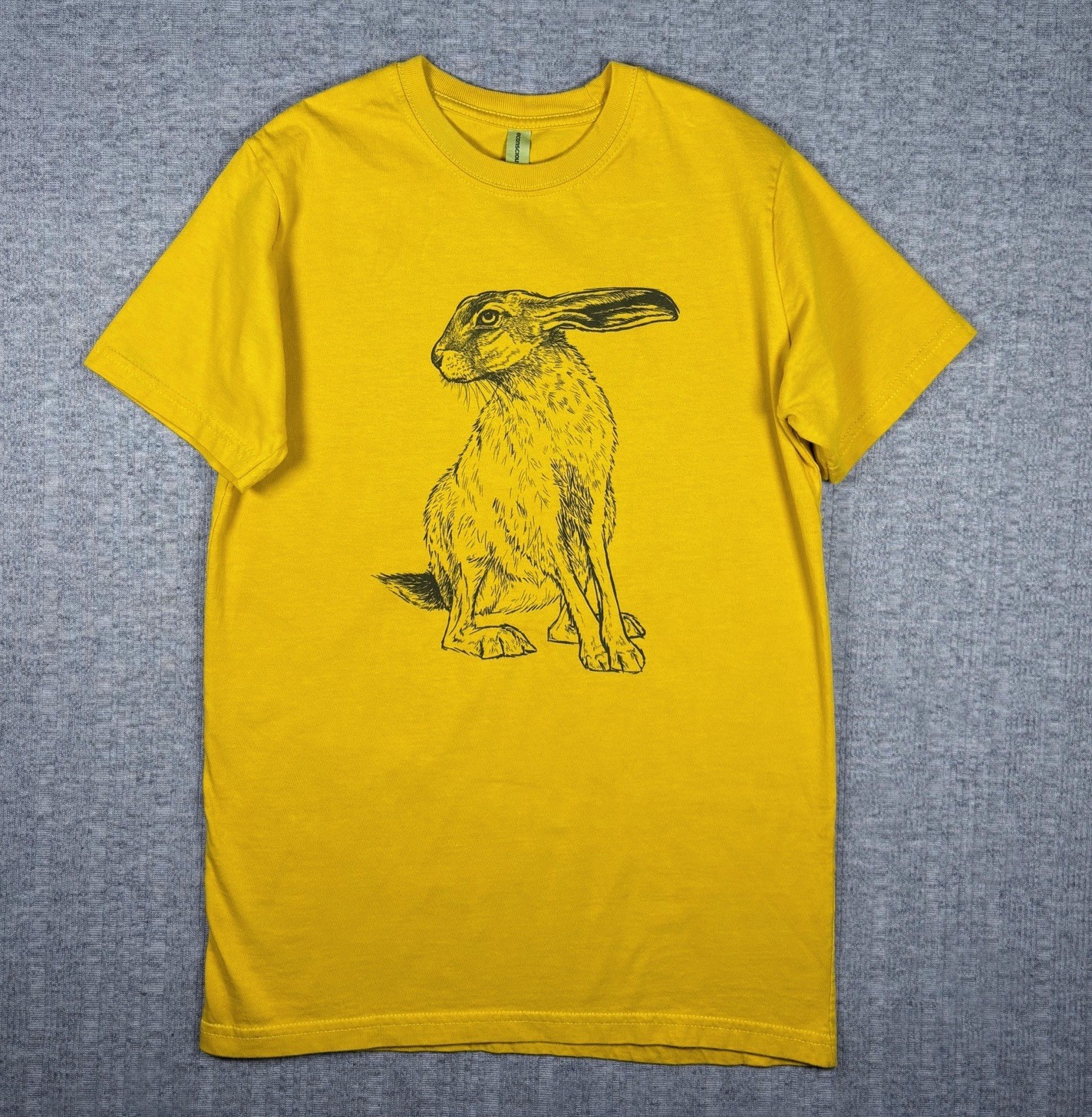 Jack Rabbit T-Shirt Unisex Size Small Yellow Organic Cotton Cottage Core