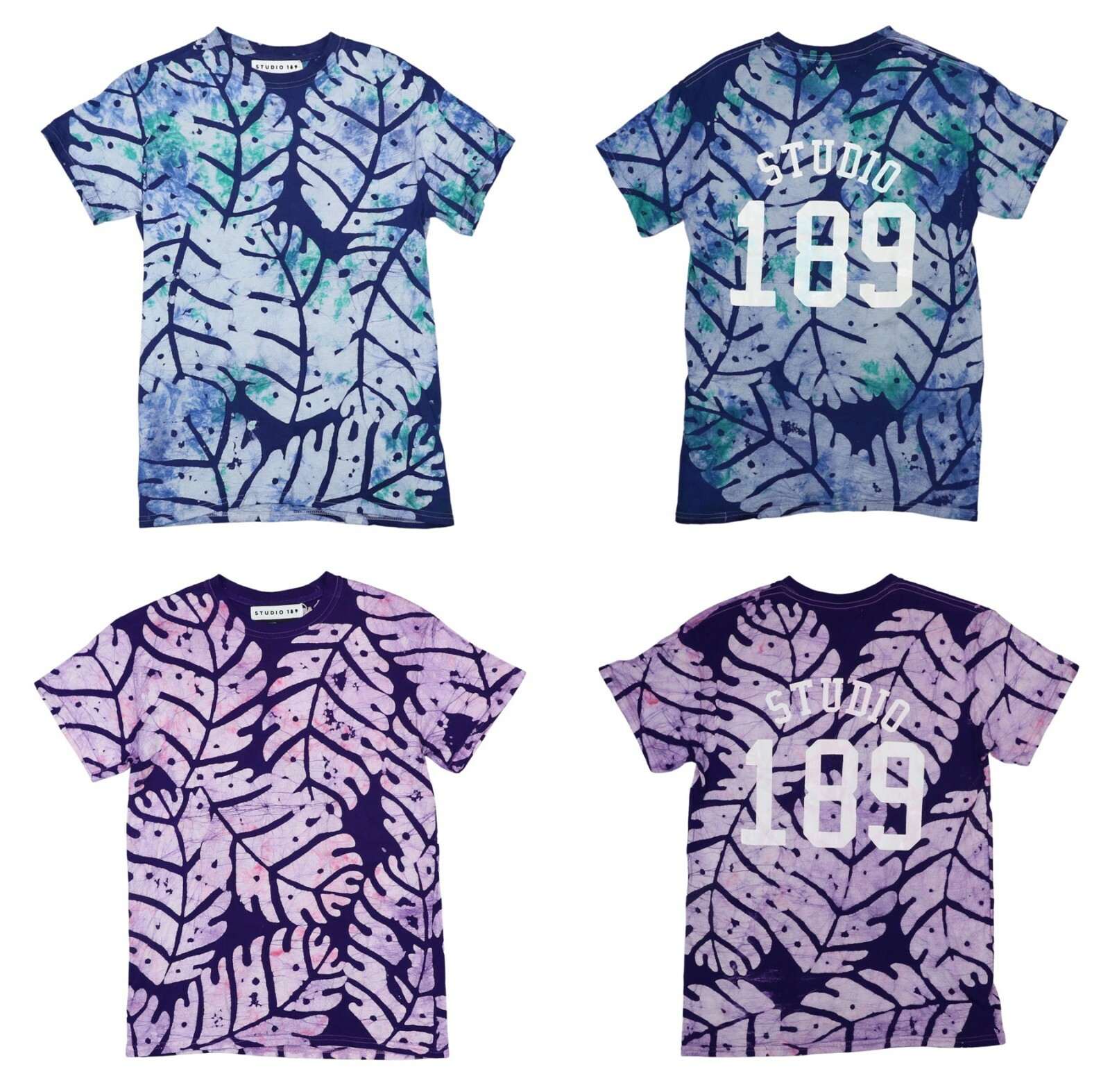 Studio 189 Hand-Batik Big Leaf Design Crew Neck Short Sleeve Men’s T-Shirt NWT