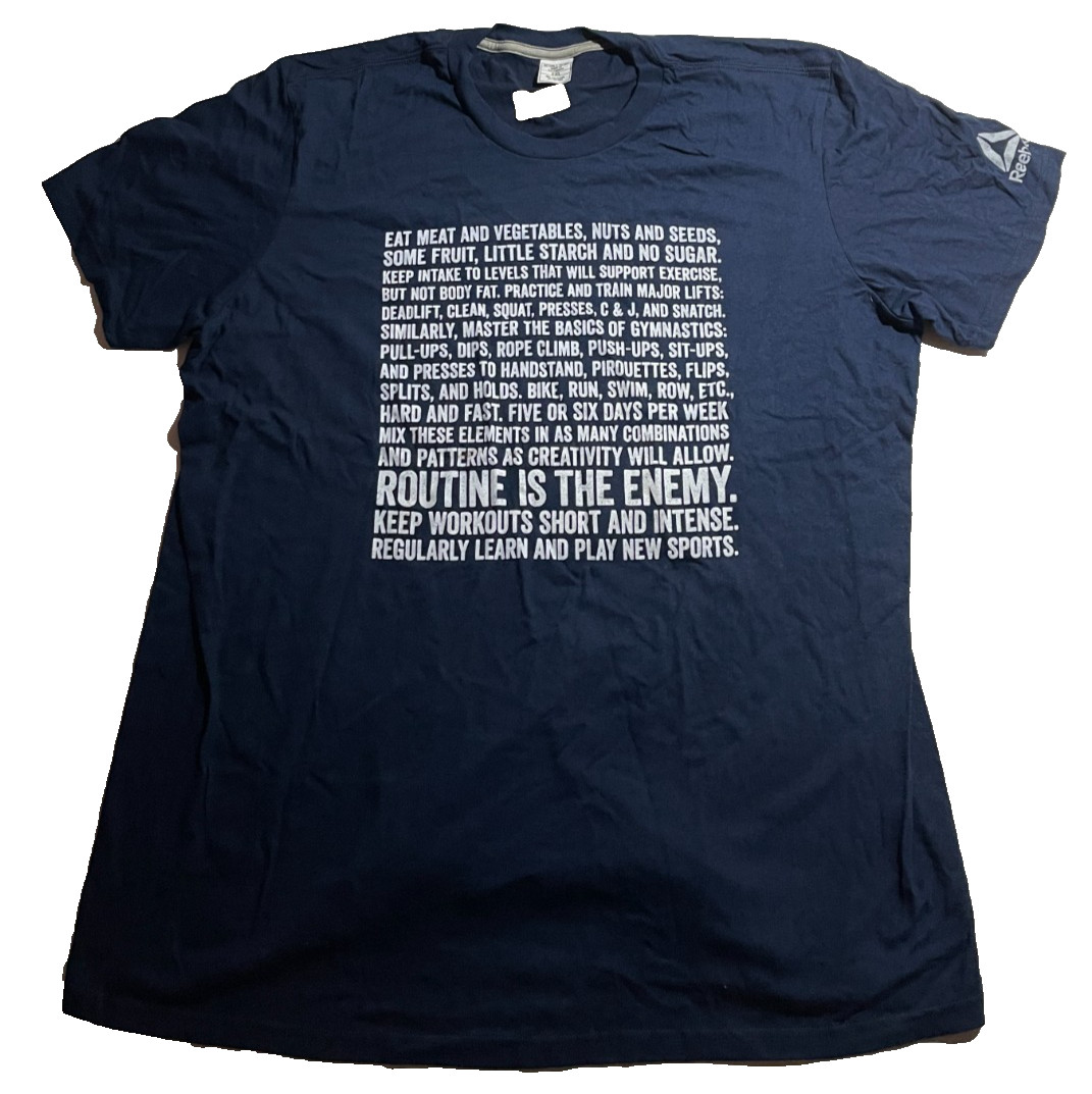 Reebok CrossFit “Routine Is The Enemy” Graphic T-Shirt – Navy Blue 2XL NEW
