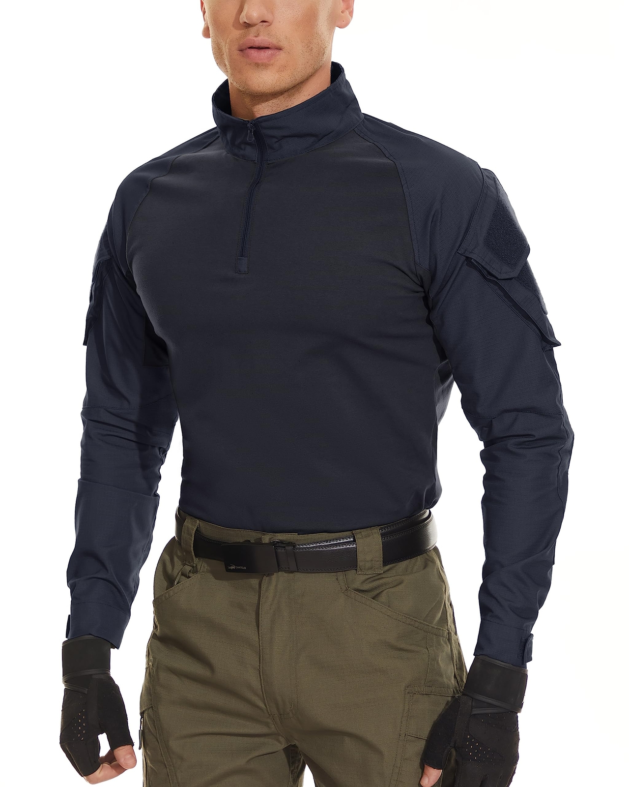 Mens Training Shirts Outdoor Hiking Long Sleeve Pocket 1/4 Zip Ripstop Work Tops