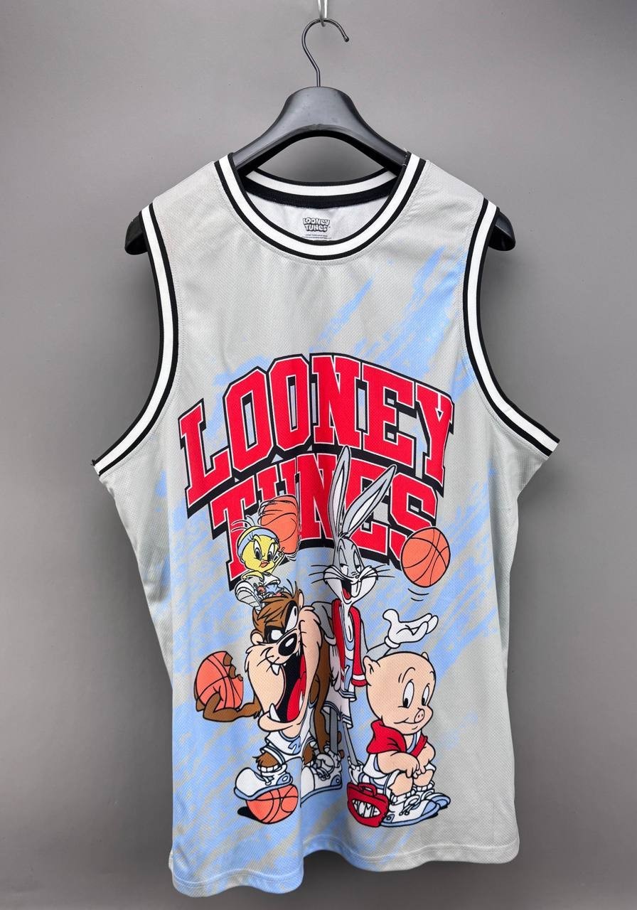 Looney Tunes Mens Gray Character Print #30 World Champs Bastketball Jersey Sz XL