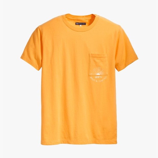 Levi’s Mens Crew Neck T-Shirt M Sunshine Cotton Cashmere Solid Graphic Pocket