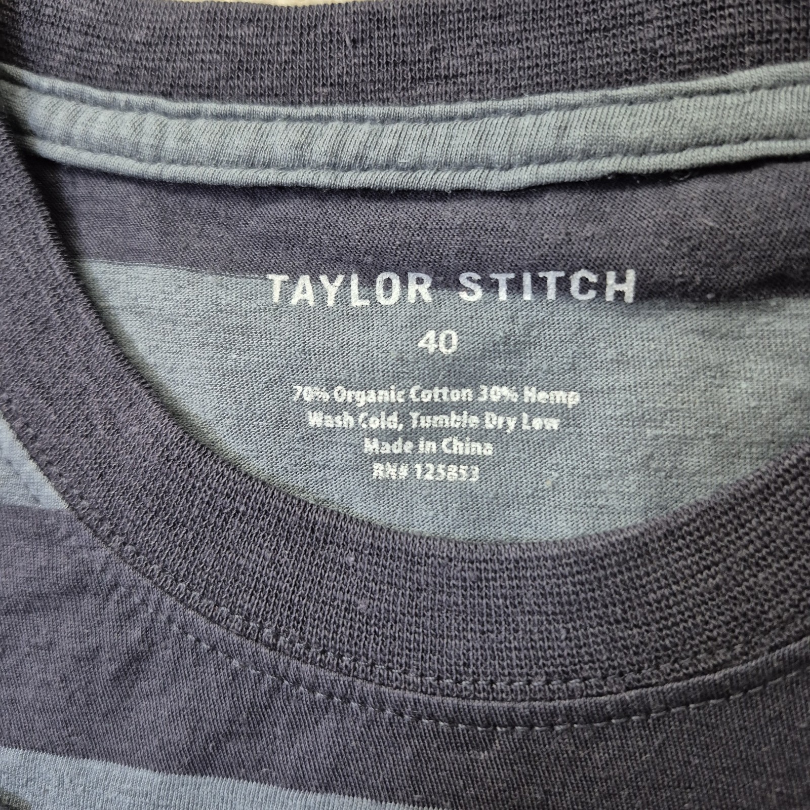 Taylor Stitch T Shirt Cotton Hemp Men 40 Medium Blue Stripe Coastal Beach Casual