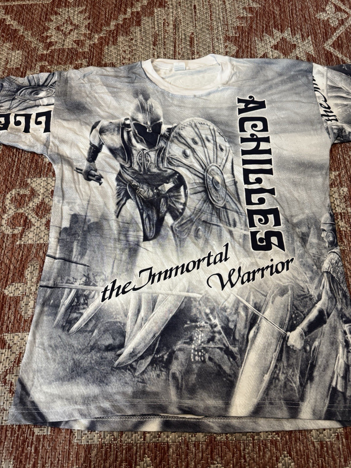 Achilles the Immortal Warrior Vintage AOP RARE TEE Sz L