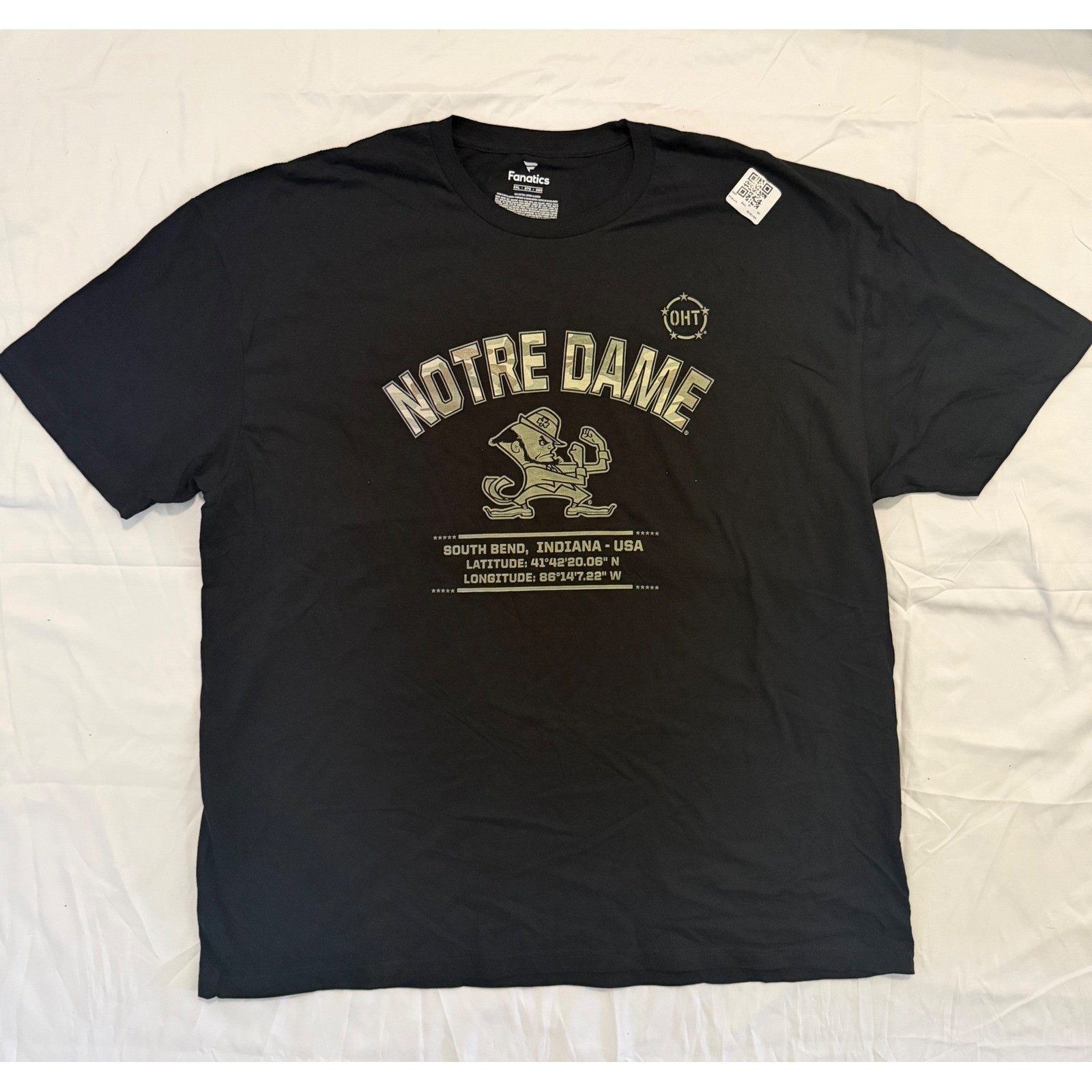 NWT Fanatics Notre Dame Fighting Irish OHT Military Appreciation Tee Black 2XL