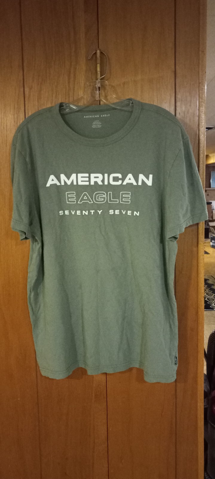 AMERICAN EAGLE Short Sleeve Army Green T-Shirt! Stretchable! Size Large