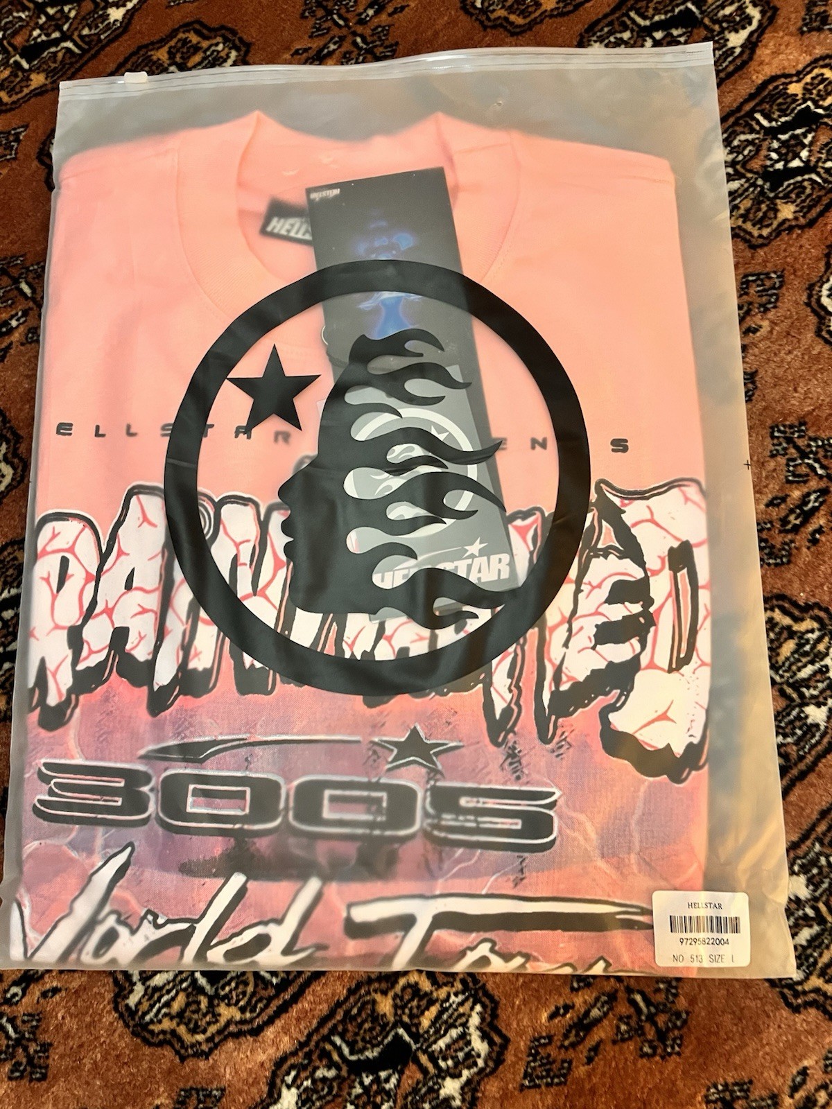 HELLSTAR BRAINWASHED 3005 WORLD TOUR PINK GRAPHIC MEN’S TEE SIZE L