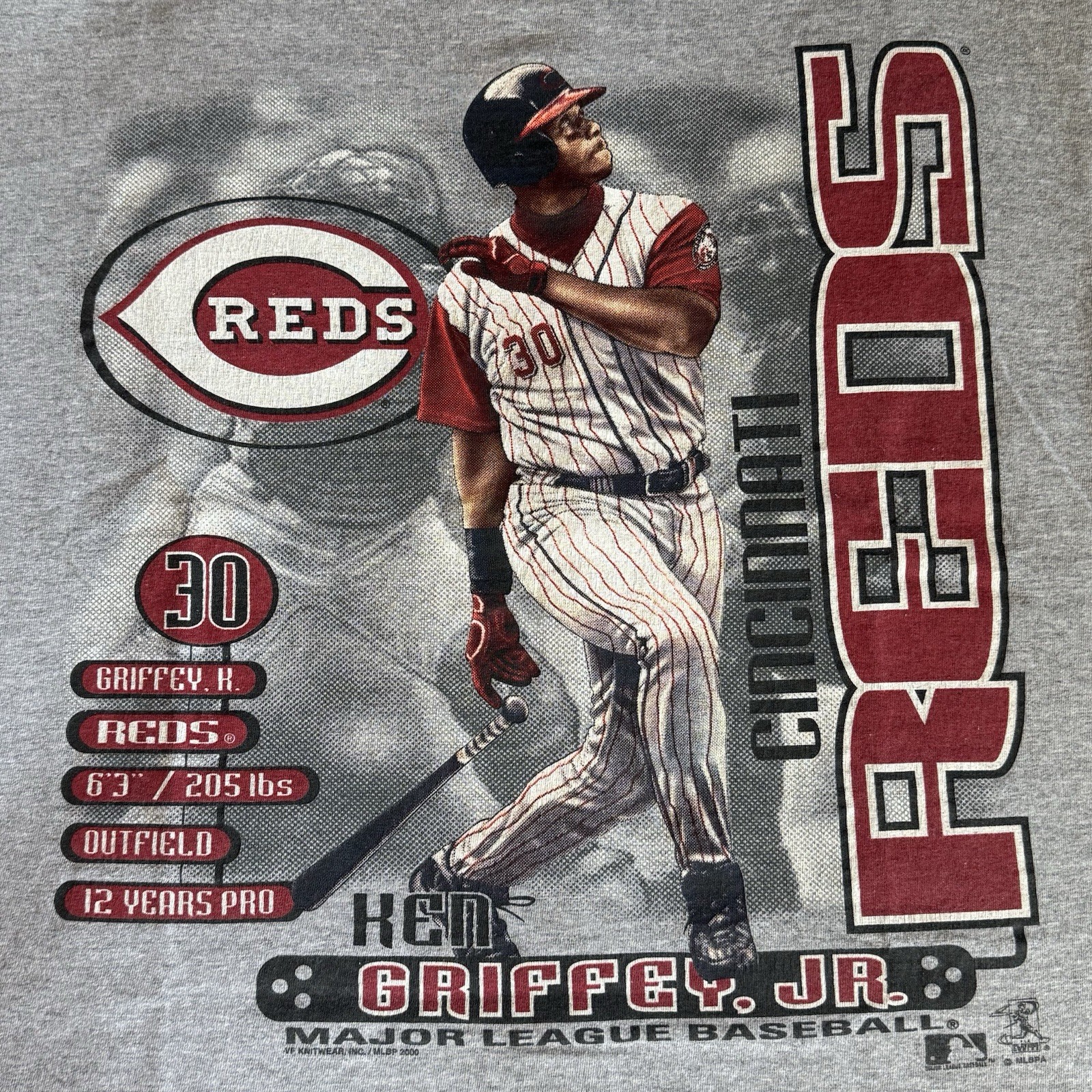 KEN GRIFFEY JR Cincinnati Reds MLB Licensed T-Shirt 2000 LARGE Preowned VTG