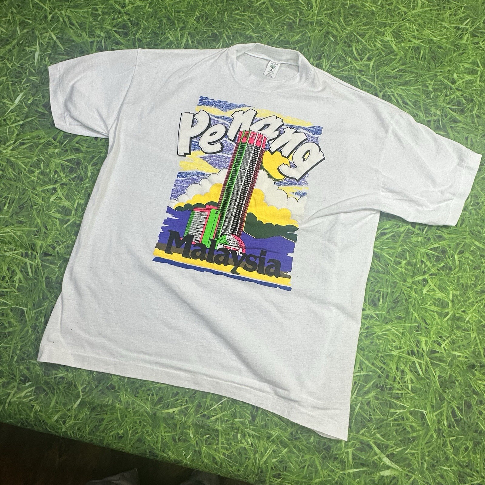 Penang Malaysia Skyscraper Cityscape Colorful Graphic Tee Shirt 100% Cotton