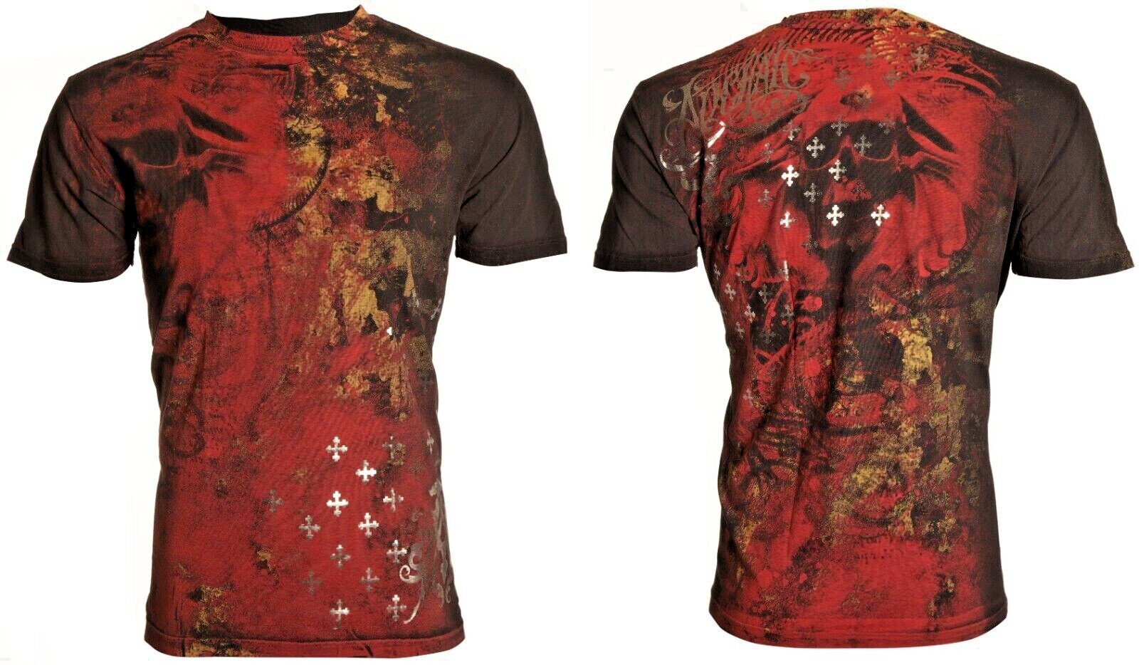 ARCHAIC by AFFLICTION Black BRASS Short Sleeve Slim Fit Y2K MMA Elite T-shirt